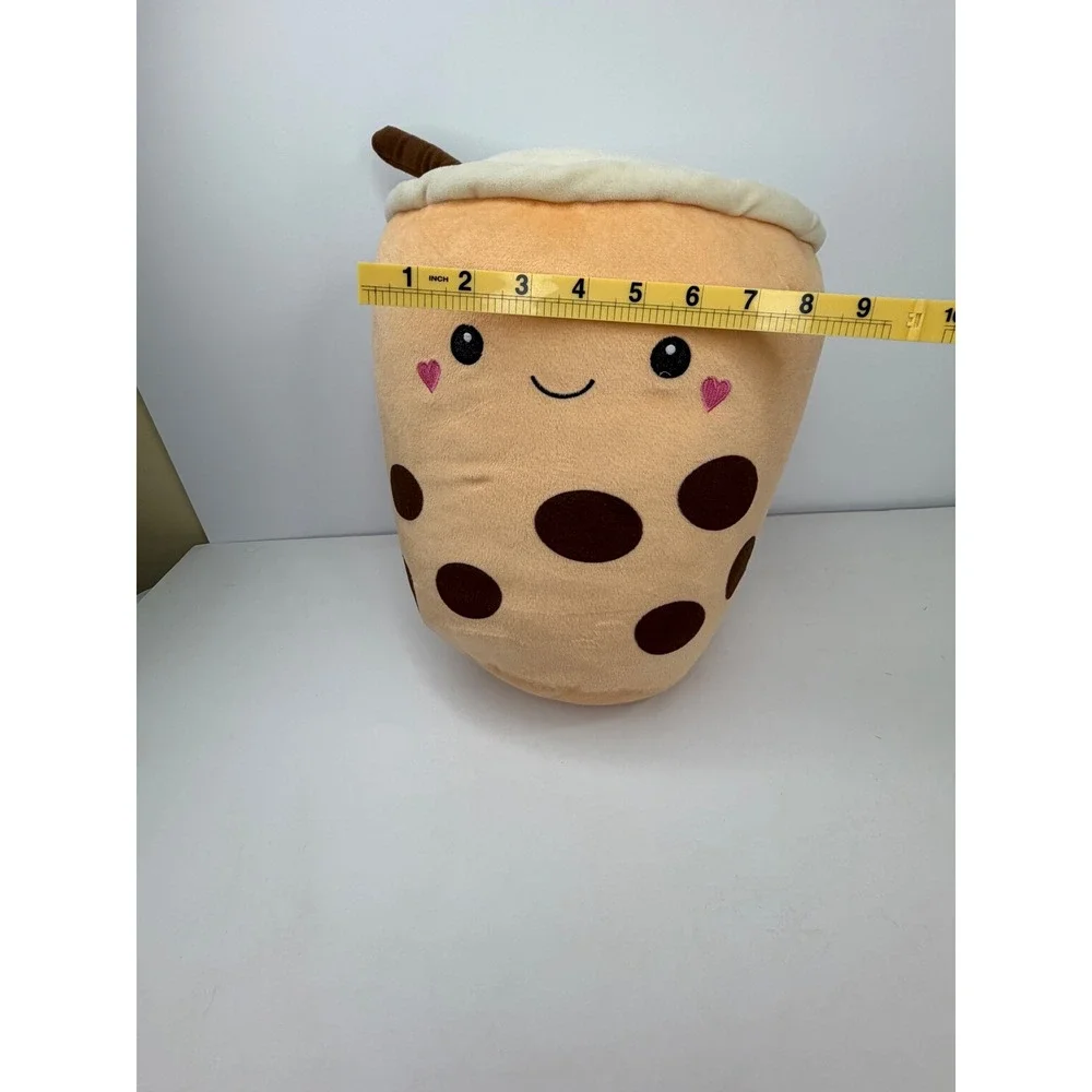 Boba Tea Plush 12 Inch Kawaii Bubble Milk Tea Stuffed Toy Tan Brown Heart Cheeks